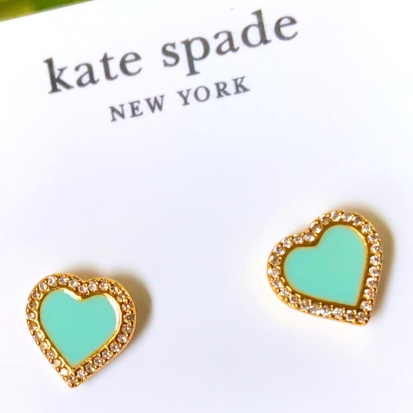 Kate Spade TAKE HEART Earrings🩷Charming STUDS TIFFANY BLUE CZ/ENAMEL GOLD - Picture 1 of 11